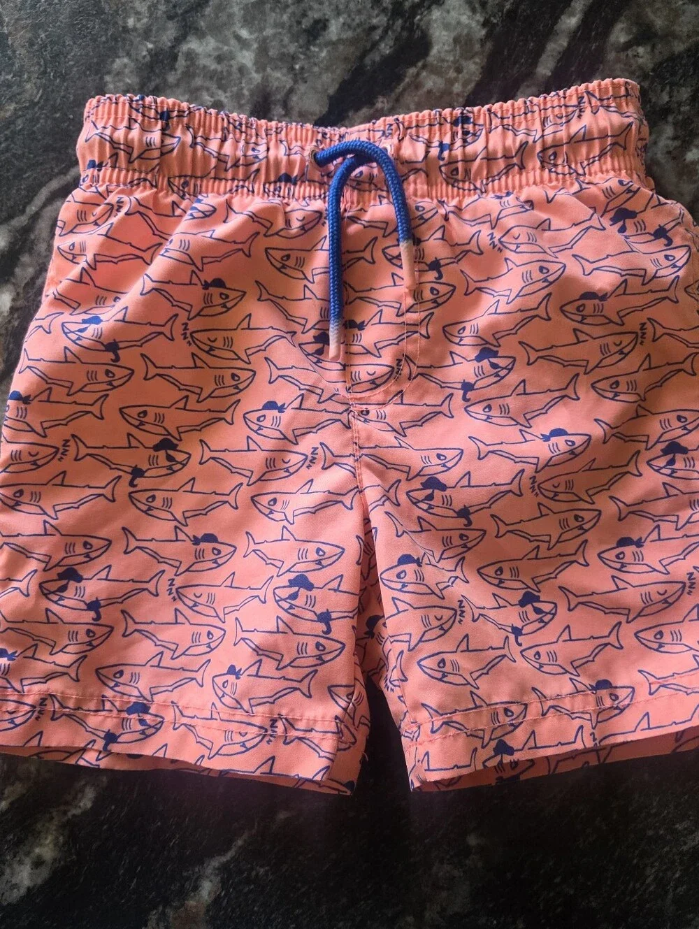 Cat & Jack Pink Swim Trunks with Navy Shark Print